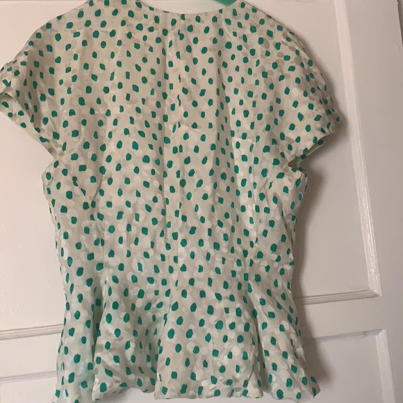 NEIMAN MARCUS SILK PEPLUM BLOUSE TOP GREEN WHITE POLKA DOTS DESIGNER SZ 8 - Picture 4 of 14